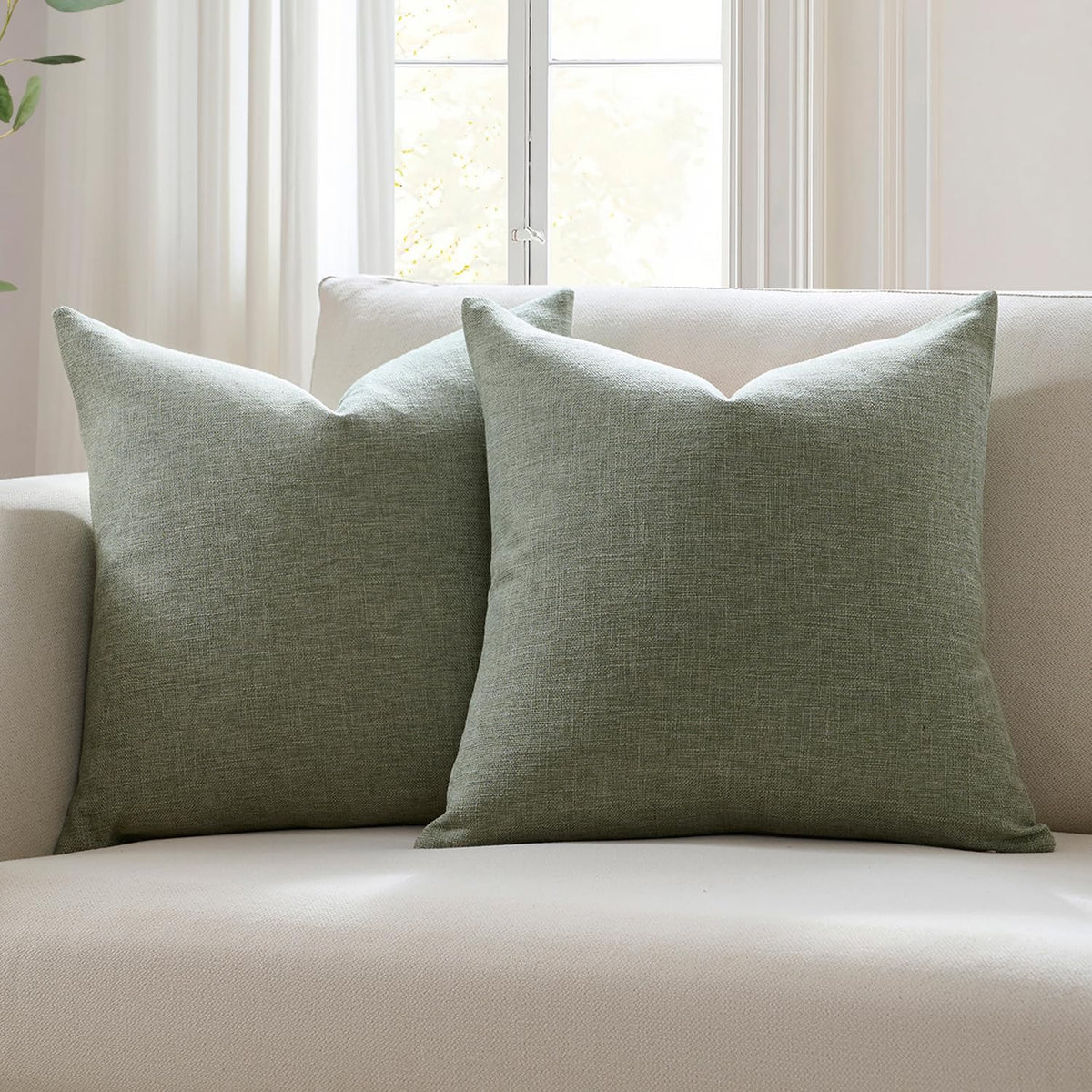 Meekio Linen Blend Throw Pillow Covers 18x18 Set of 2, Ivory