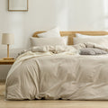 BESTOUCH Cotton Solid Duvet Cover Set Linen Feel Cornflower Blue King