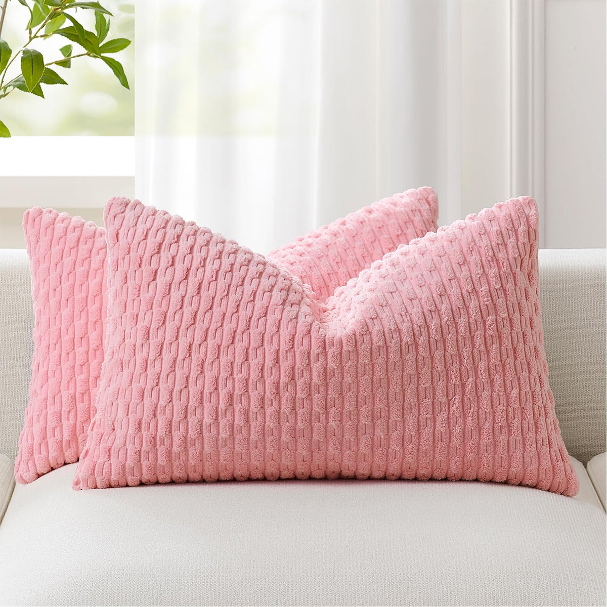 Kevin Textile Soft Corduroy 18x18 Inch Pillow Covers 2 Pack, Burnt Brick