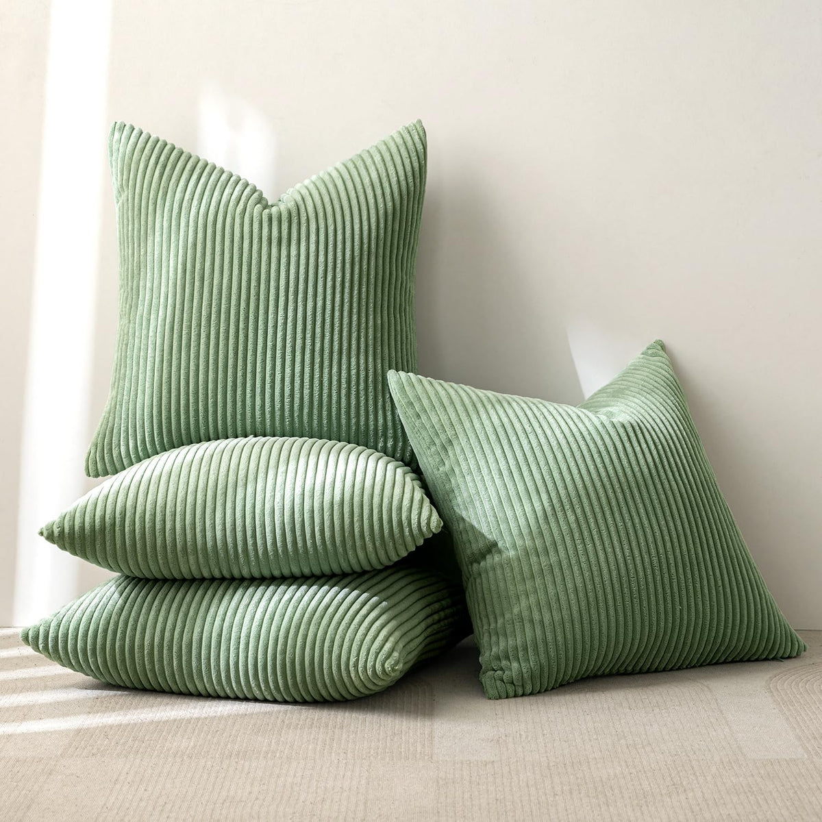 MIULEE Fall Corduroy Decorative Throw Pillow Covers Rust-Olive Green 18x18