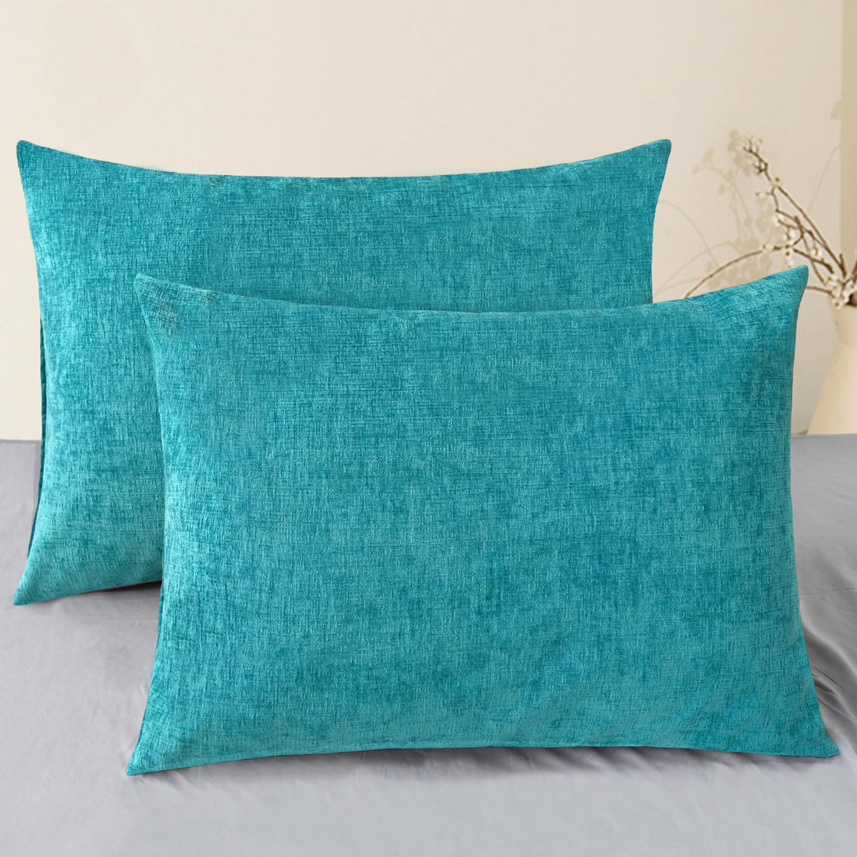CaliTime Decorative Couch Throw Pillow Covers 18 X 18 Inches Navy Blue