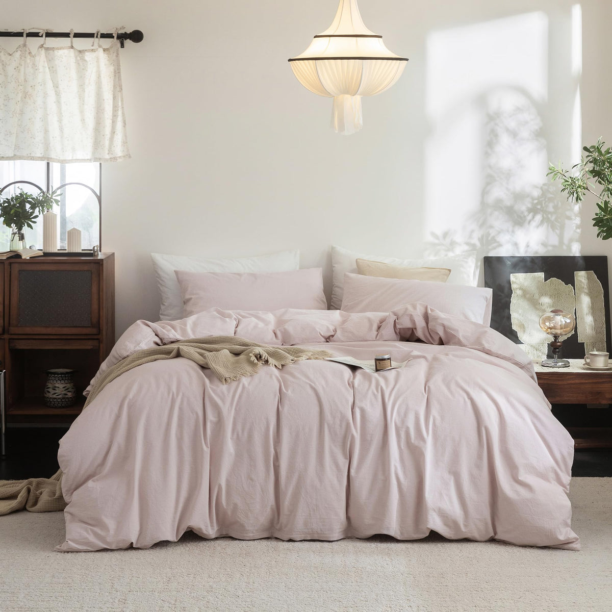 FOSSA Duvet Cover Set 100% Washed Cotton Linen Feel Queen