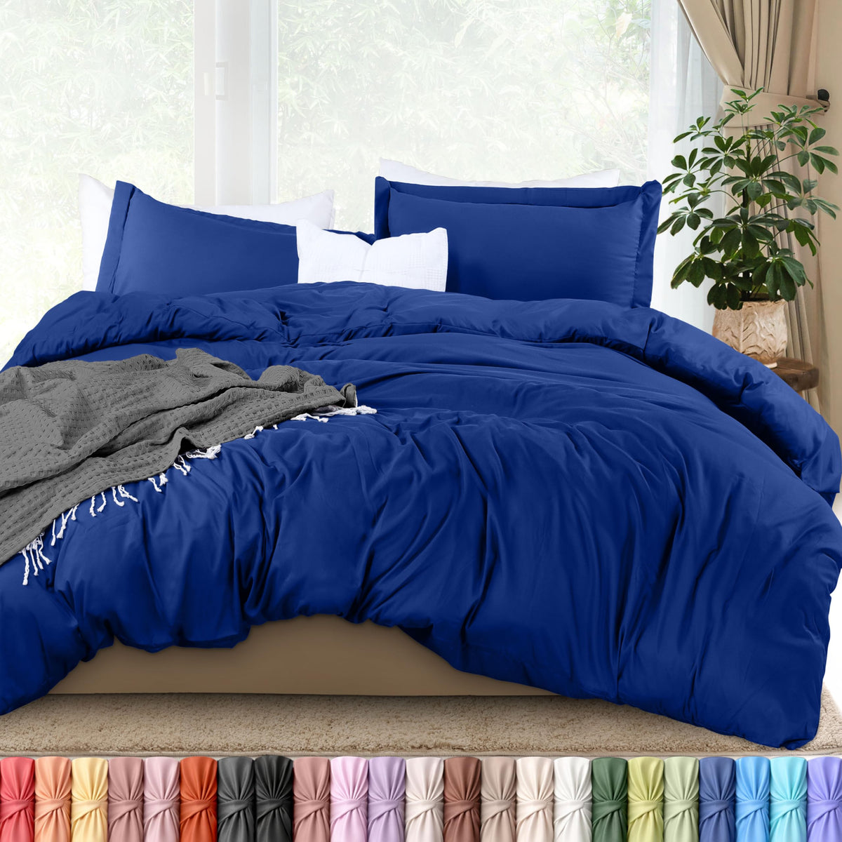 Duvet Cover Queen, 3 Piece Cotton Like Polyester with Zipper Closure, Black