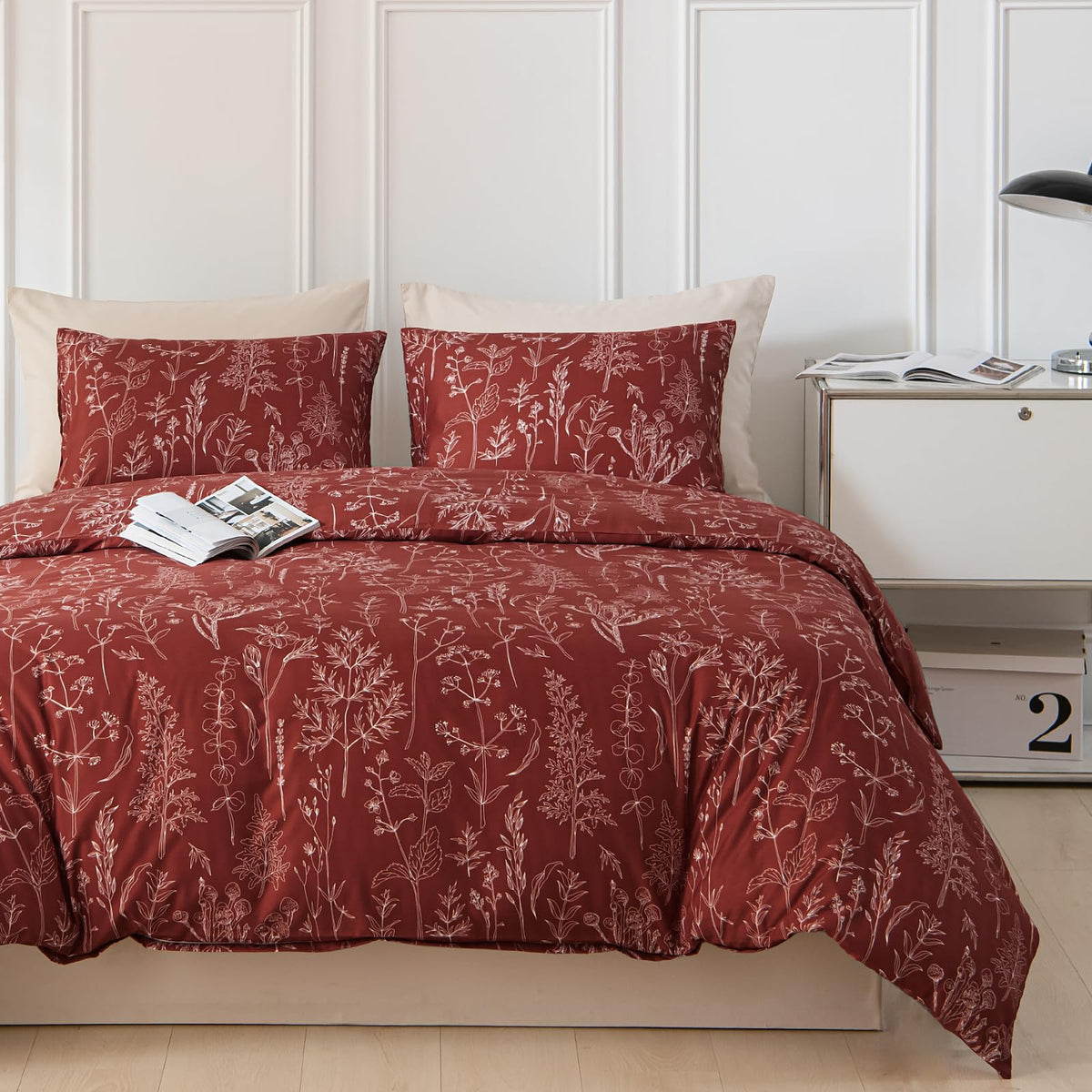 Lekesky Floral Duvet Cover Queen Size 3-Piece, Sage Green