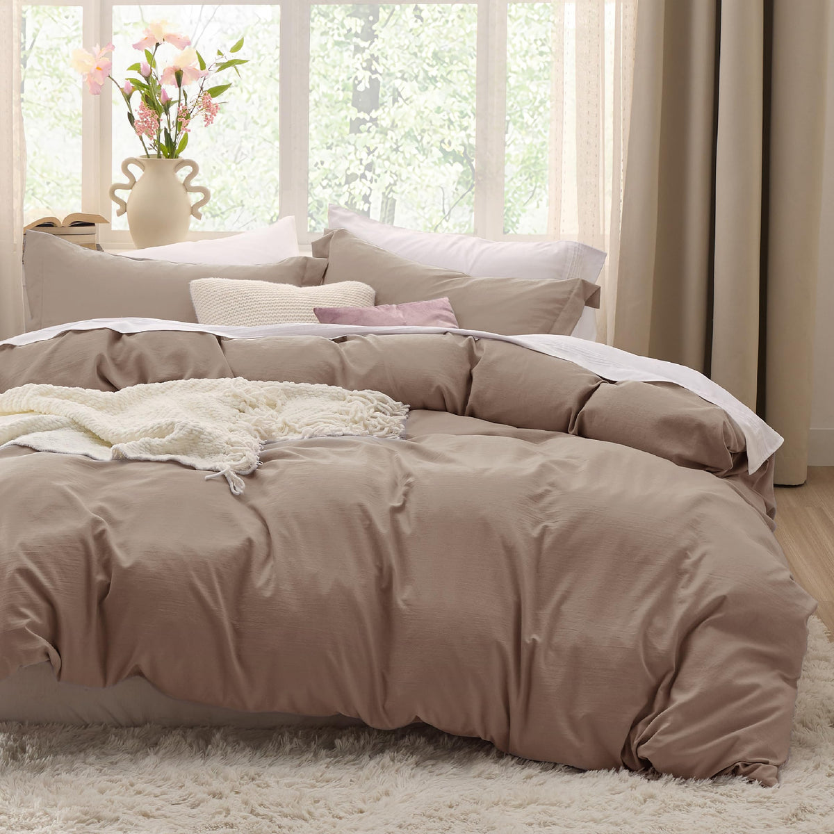 Bedsure Prewashed Duvet Cover Queen, Cotton-Like Soft Bedding Set, Linen