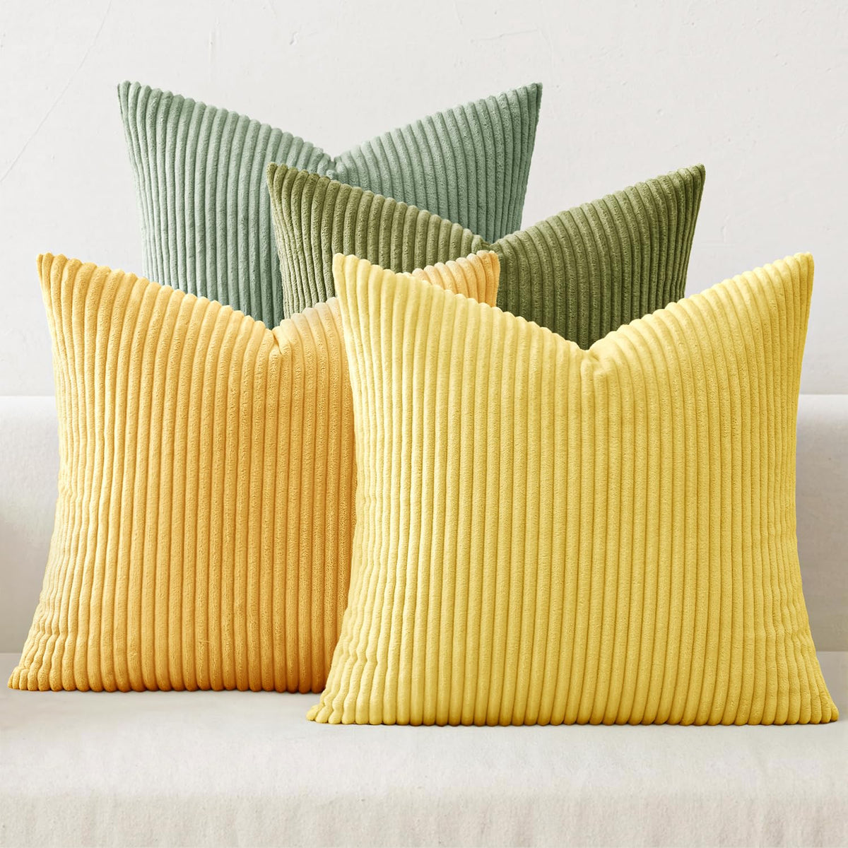 MIULEE Fall Corduroy Decorative Throw Pillow Covers Rust-Olive Green 18x18