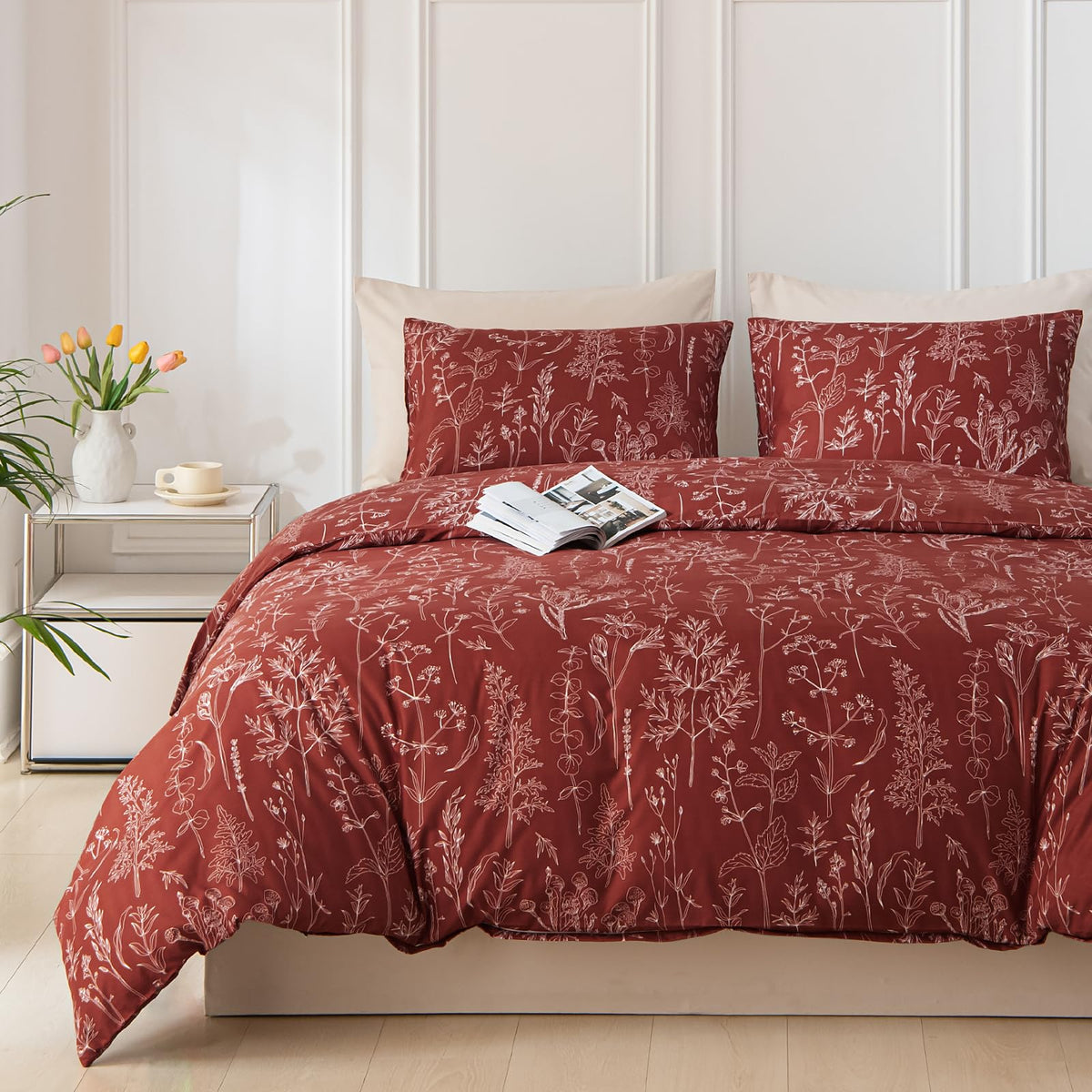 Lekesky Floral Duvet Cover Queen Size 3-Piece, Sage Green