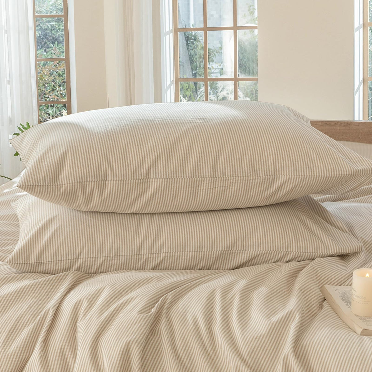 MOOMEE Pillowcase Set of 2 100% Washed Cotton Linen-Like Standard