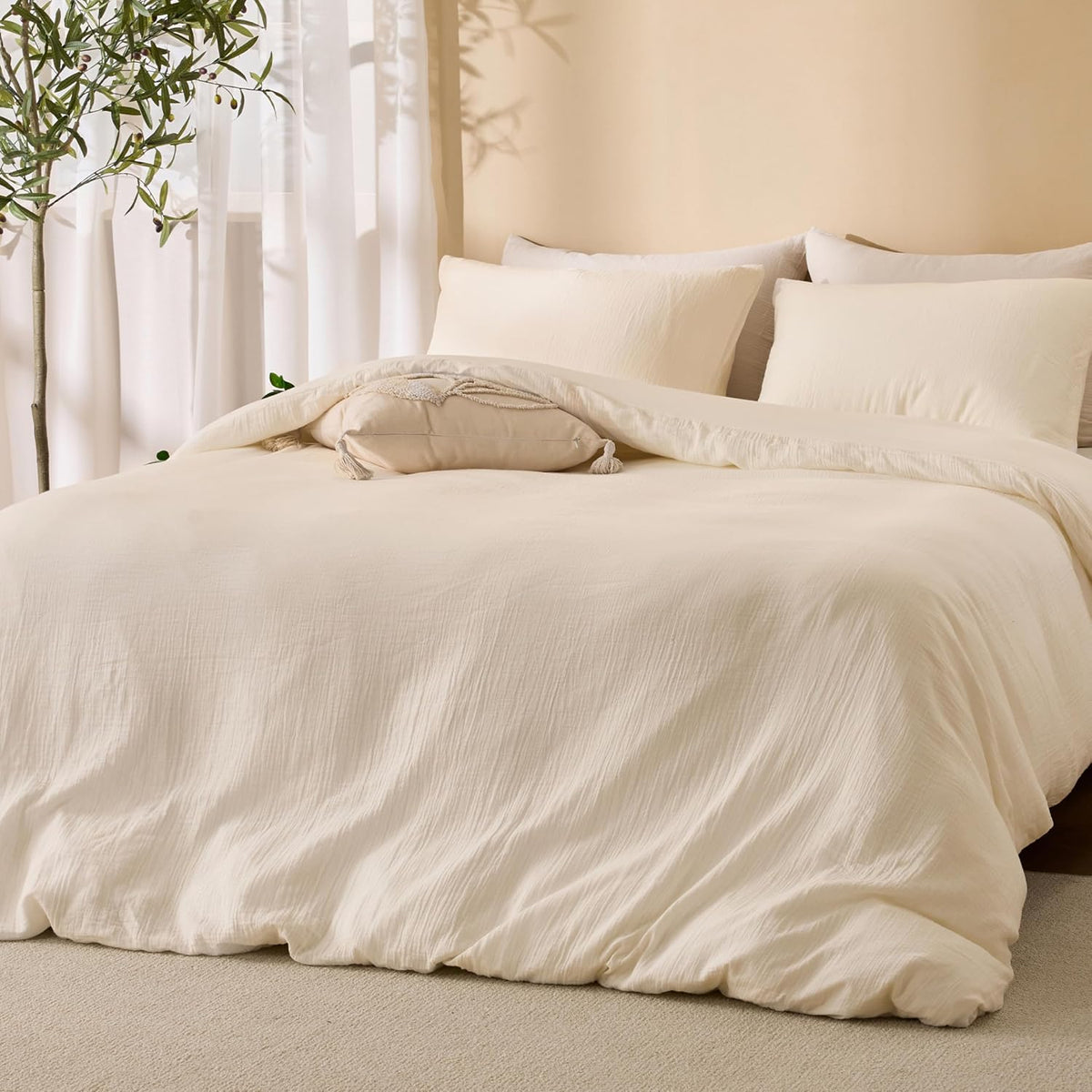 Cream Duvet Cover Queen Size 100% Sandwashed Cotton
