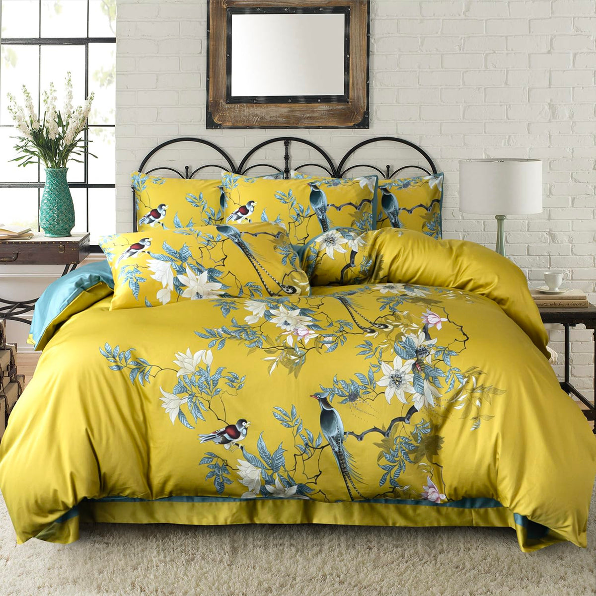 King Size Duvet Cover Set Floral Luxury Soft Brushed Microfiber Crinkle Gauze Fabric 3 Pieces Bedding Set Flower Pattern Duvet Cover King with Zipper Closure Breathable Comfy