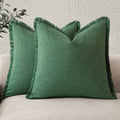 Foindtower Decorative Linen Fringe Throw Pillow Covers 20×20 Olive Green