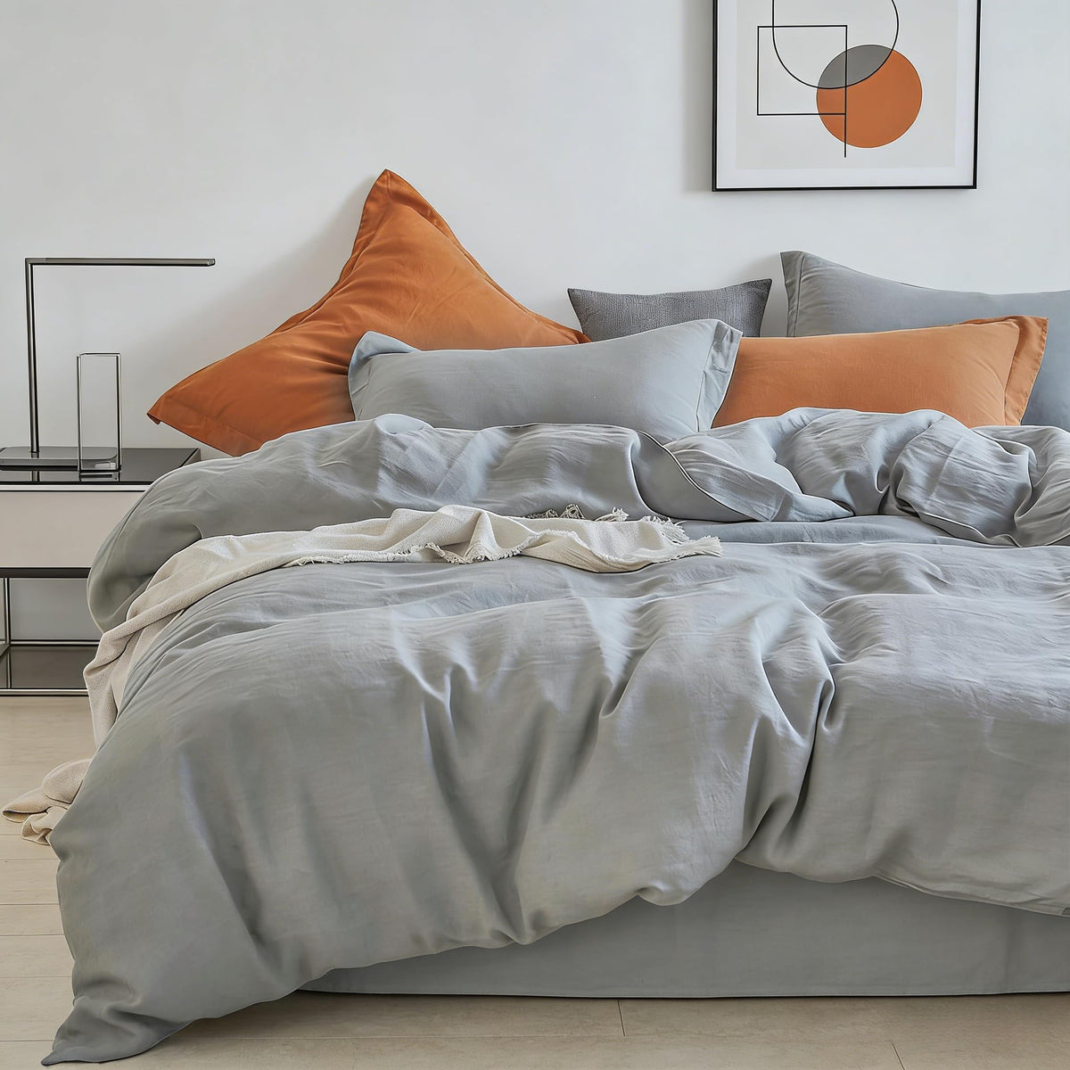 Simple&Opulence 100% Linen Duvet Cover Set 3pcs Basic Style Natural French Washed Flax Solid Color Soft Breathable Farmhouse Bedding with Button Closure - Linen, King