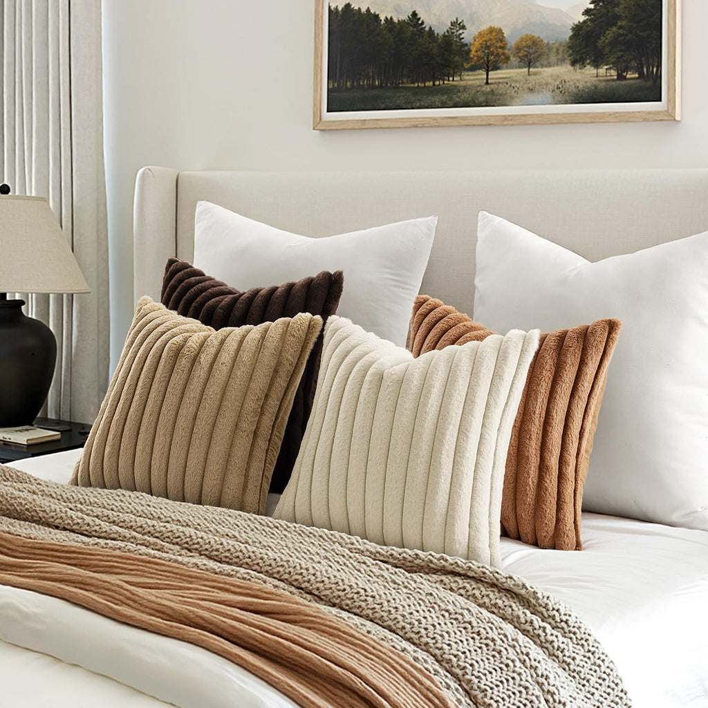 MIULEE Faux Fur Plush Decorative Throw Pillow Covers 18x18, Brown