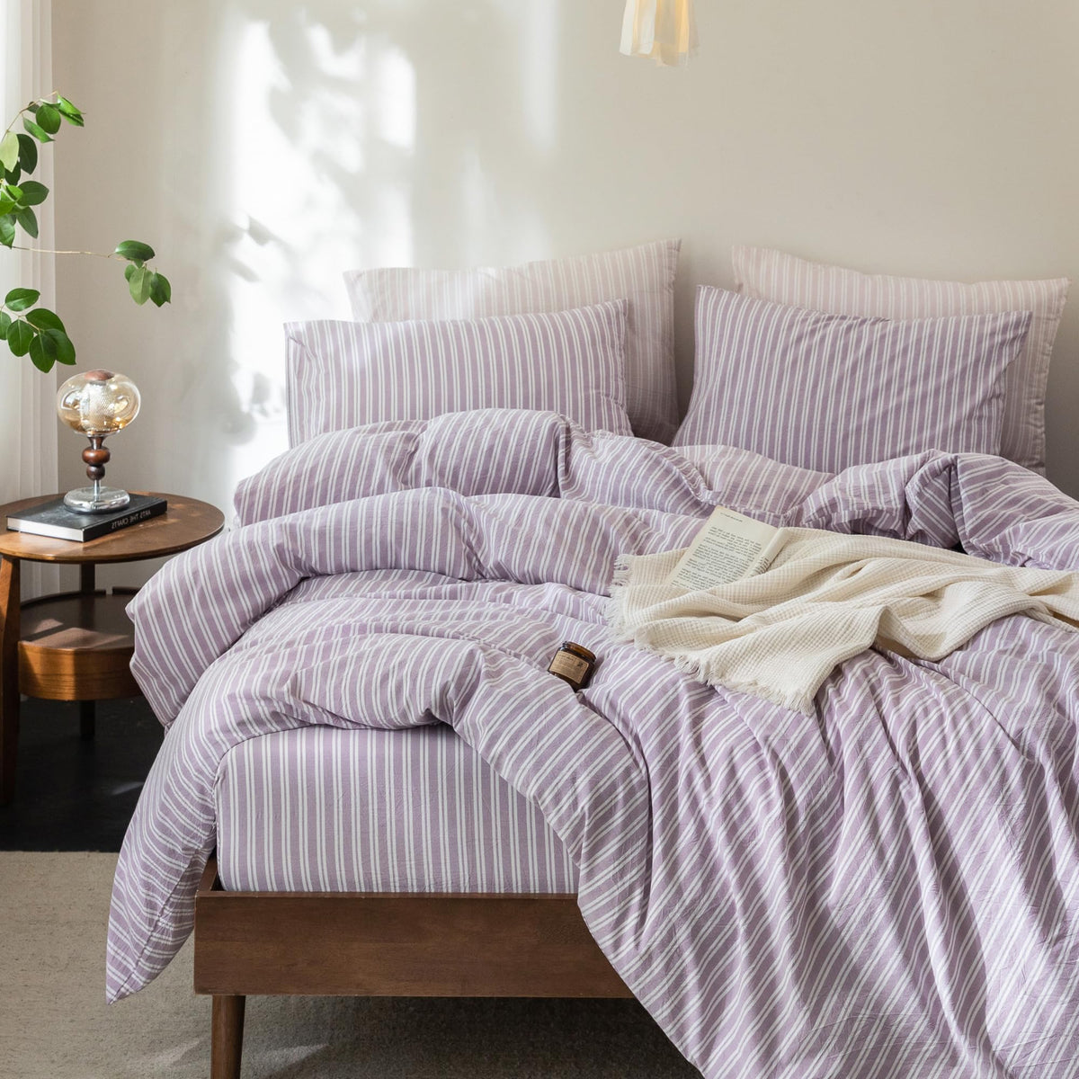 FOSSA Duvet Cover Set 100% Washed Cotton Linen Feel Queen