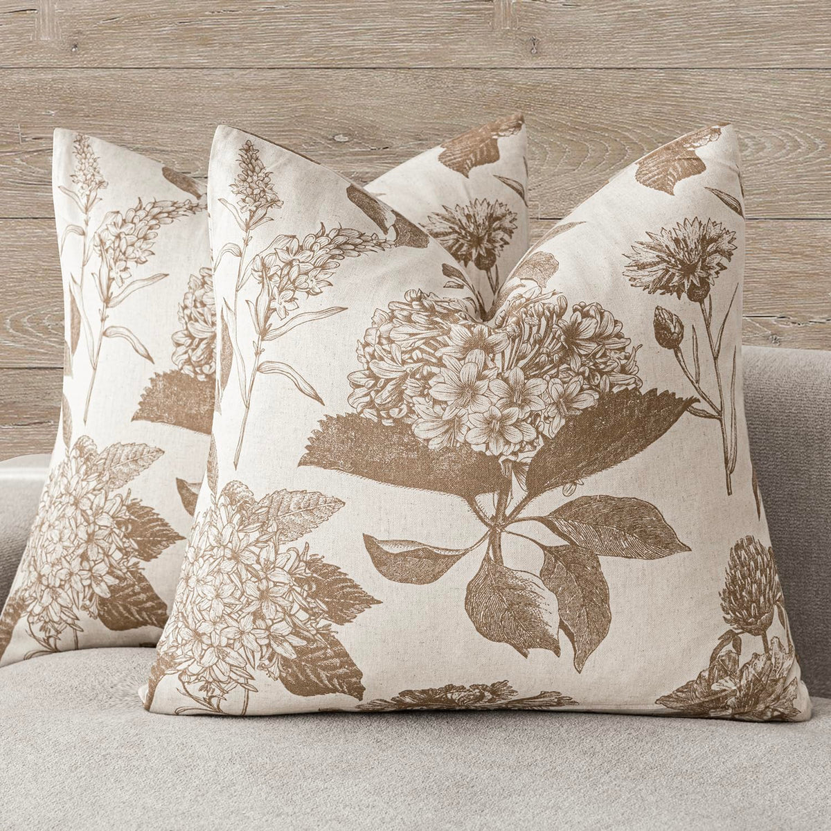 Foindtower Decorative Linen Floral Throw Pillow Covers 18×18 Inch,Blue