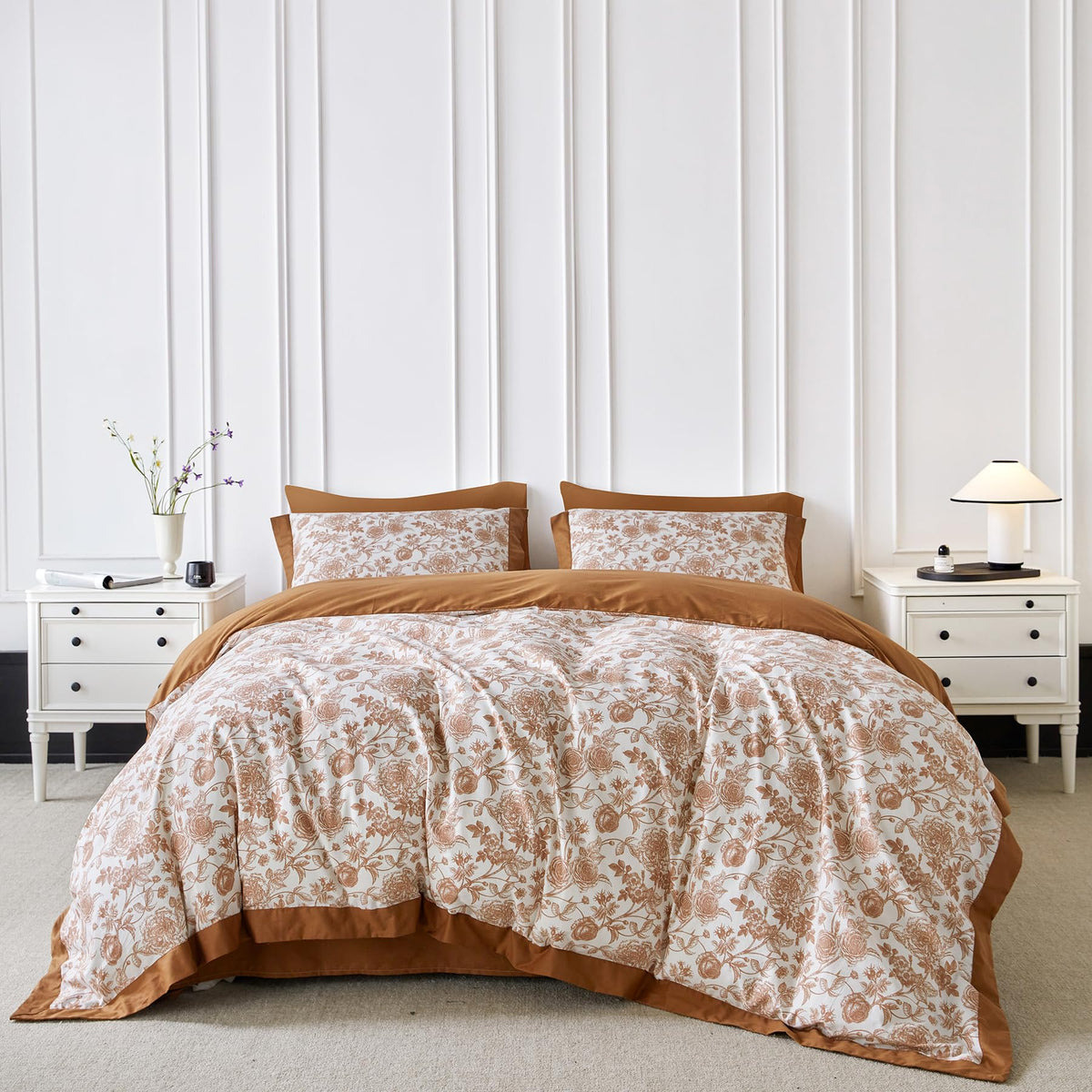 SUSYBAO Taupe Geometric Duvet Cover Queen 100% Cotton 3 Pieces Set