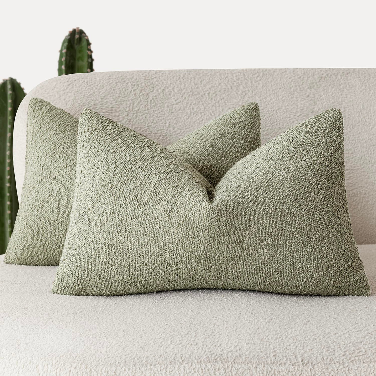Foindtower Decorative Textured Boucle Throw Pillow Covers 18x18 Inch,Ivory