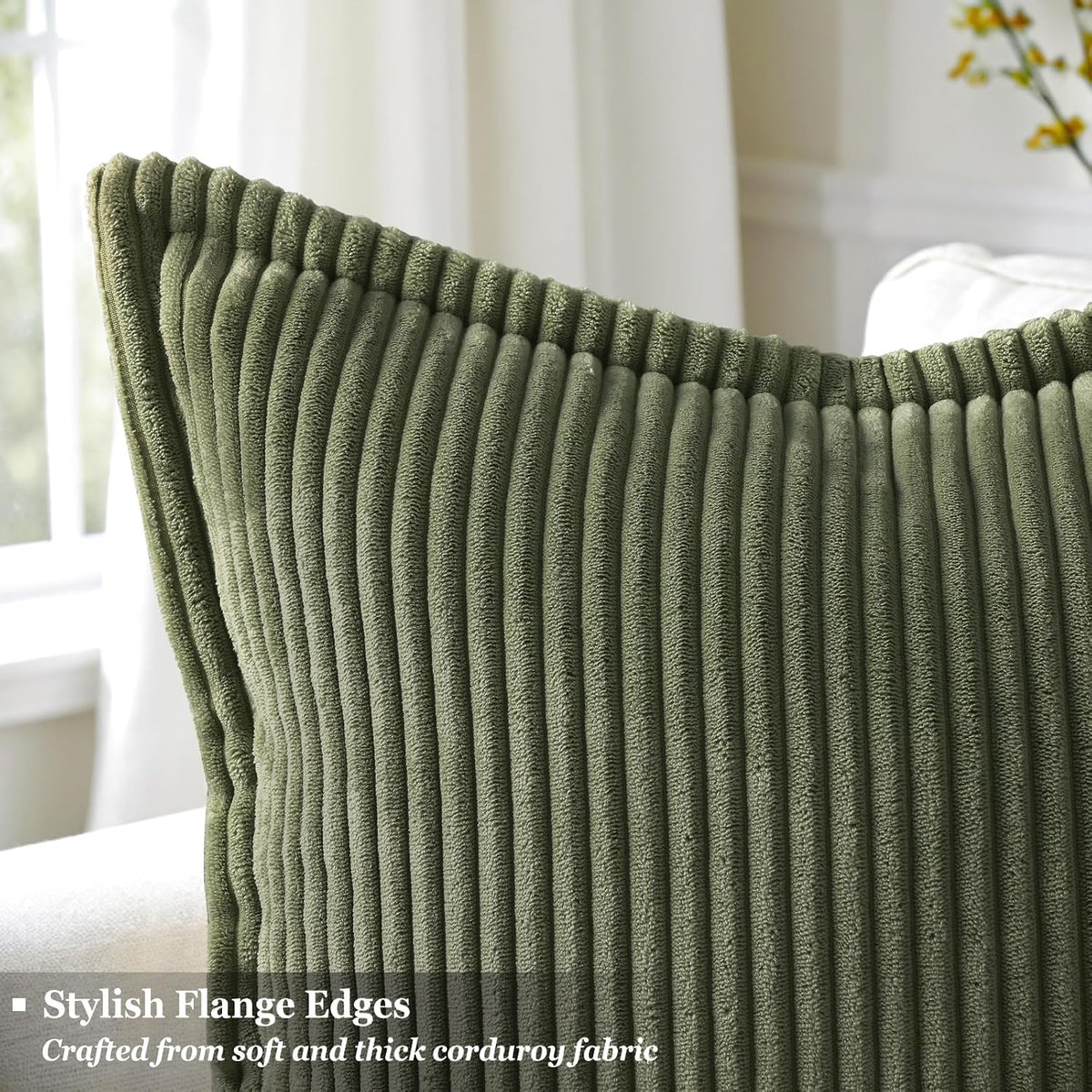 decorUhome Fall Corduroy Olive Green Throw Pillow Covers 18x18 Set of 2