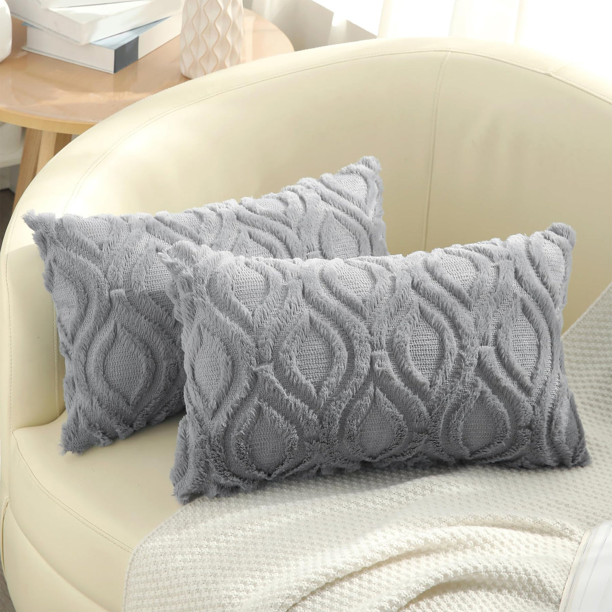 decorUhome Faux Fur Plush Soft Rust Throw Pillow Covers 18x18 Set of 2