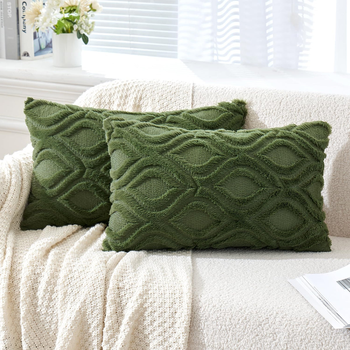 MIULEE Fall Mustard Yellow Soft Plush Faux Wool Throw Pillow Covers 18x18