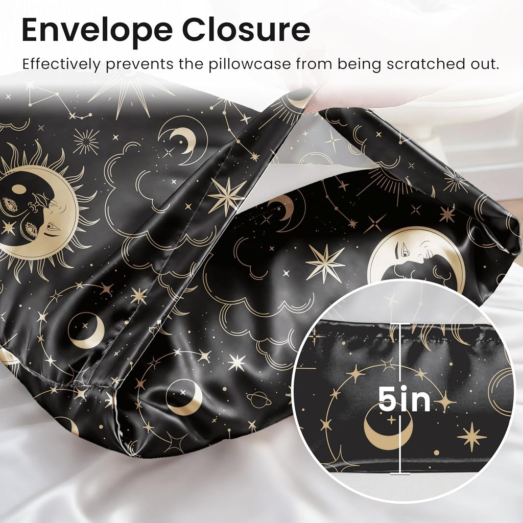 EXQ Home Satin Pillowcase for Hair and Skin Queen - Printed Black Sun