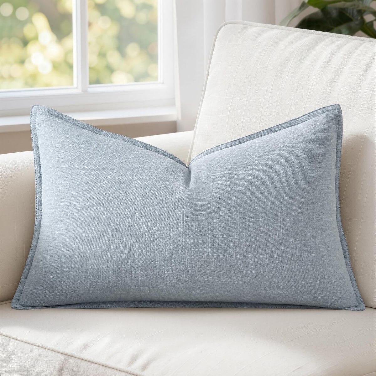 MIULEE Decorative Linen Lumbar Pillow Cover 14x36 Inch Natural Beige