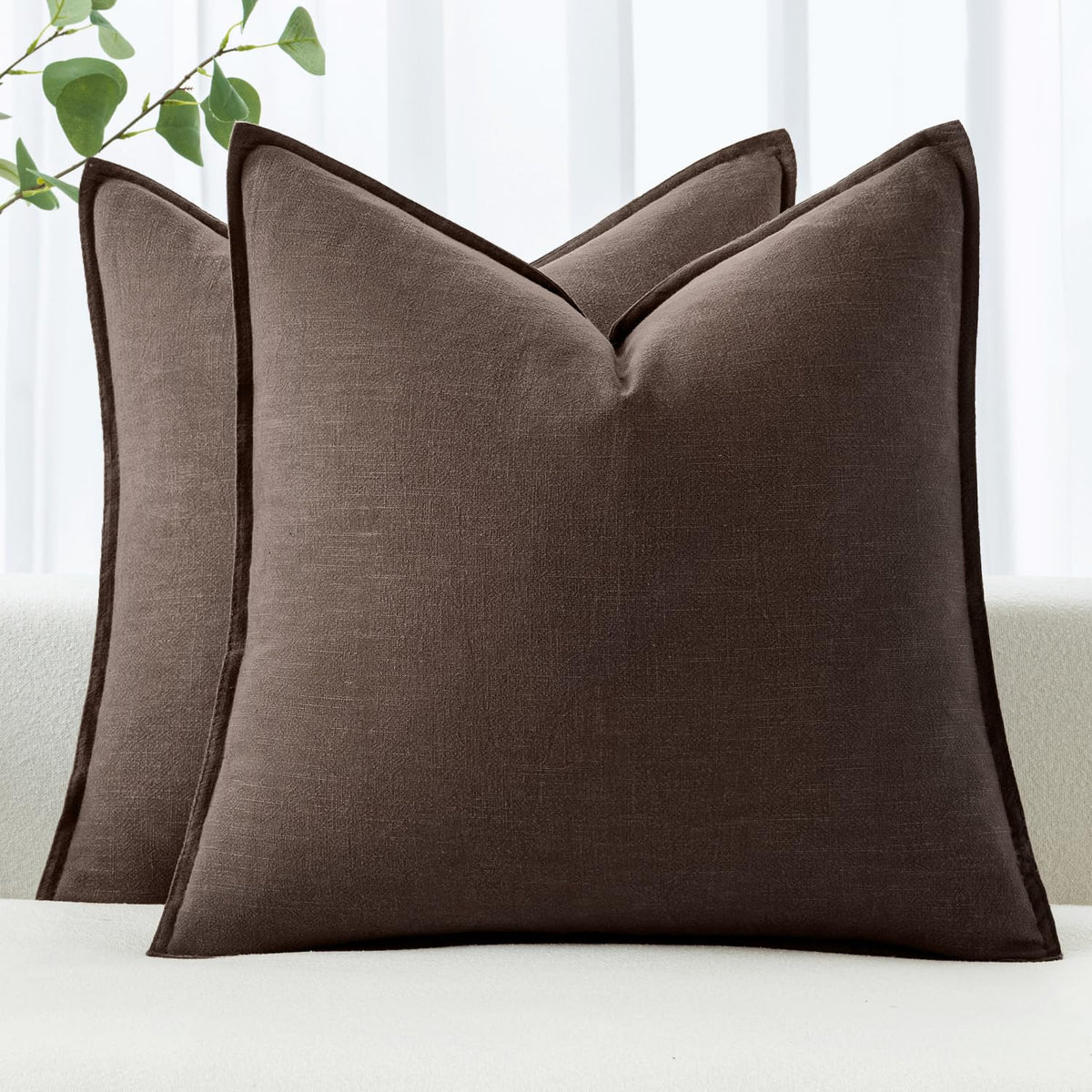 MIULEE Decorative Linen Pillow Covers 20x20 Inch Natural Beige