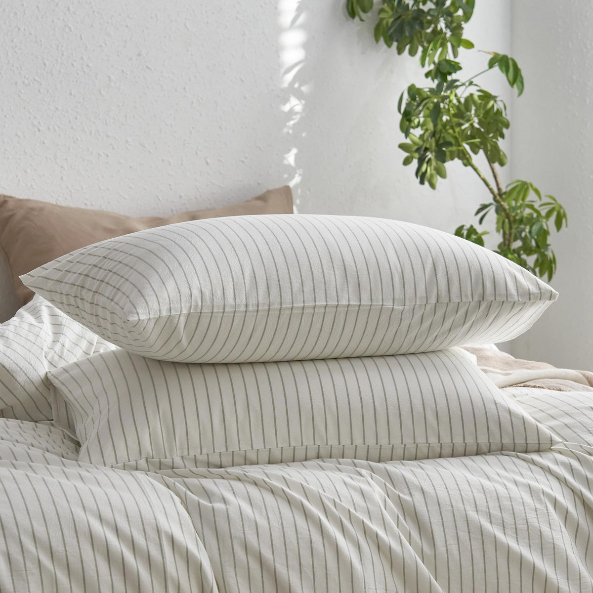 MOOMEE Pillowcase Set of 2 100% Washed Cotton Linen-Like Standard