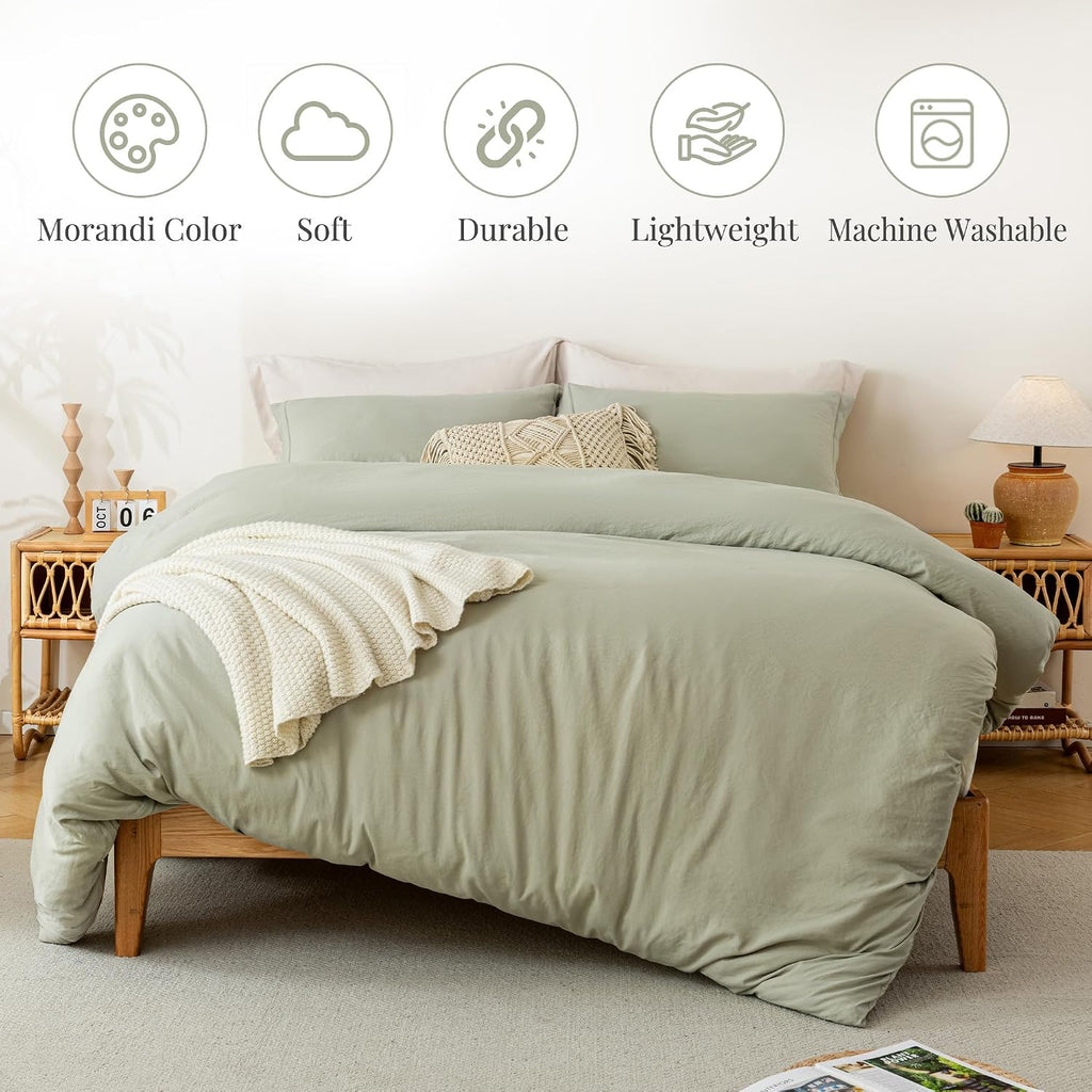 MILDLY Duvet Cover King Ultra Soft Comforter Cover Set 3pcs, Mist Sage