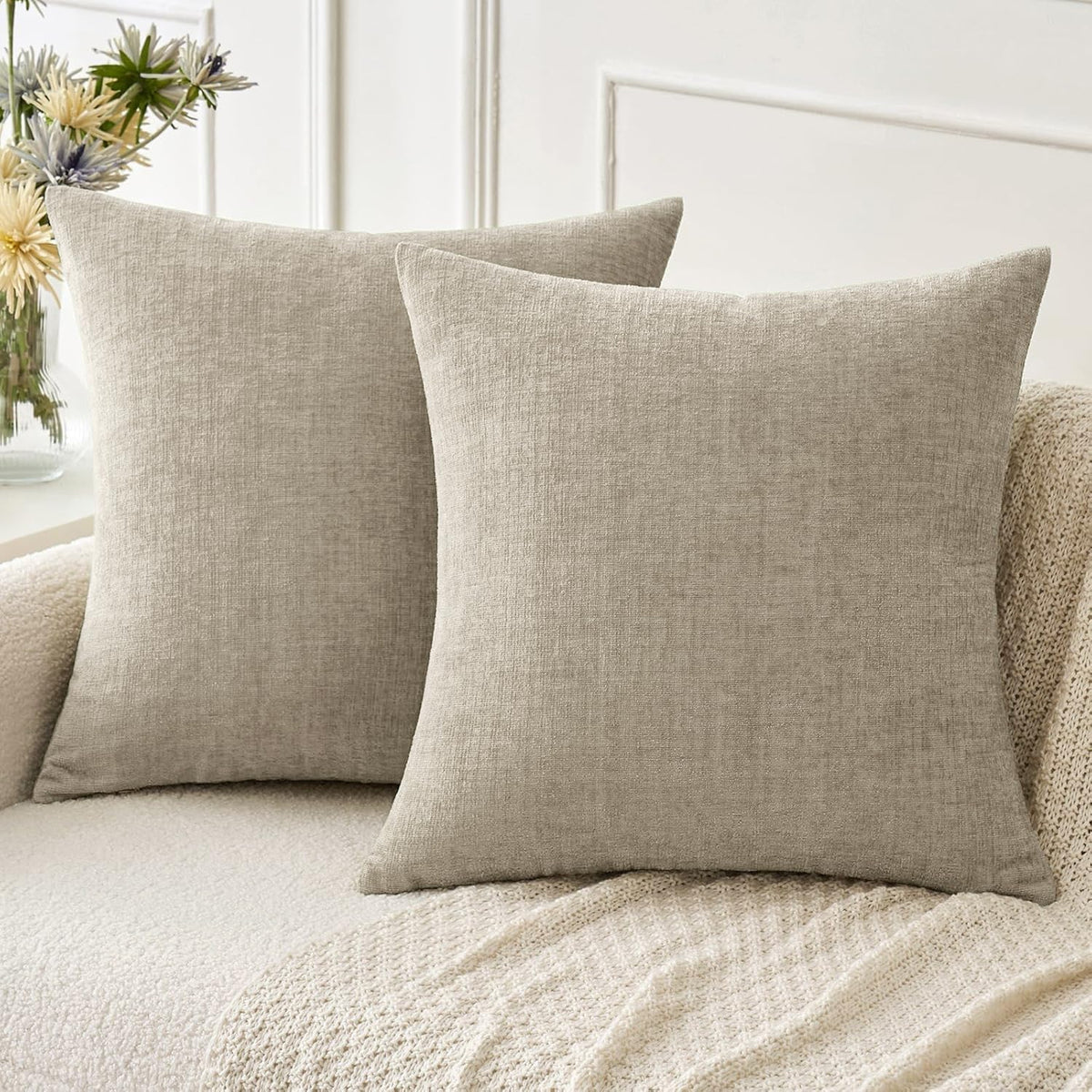 MIULEE Soft Chenille Throw Pillow Covers Teal 18x18 Inch Pack of 2