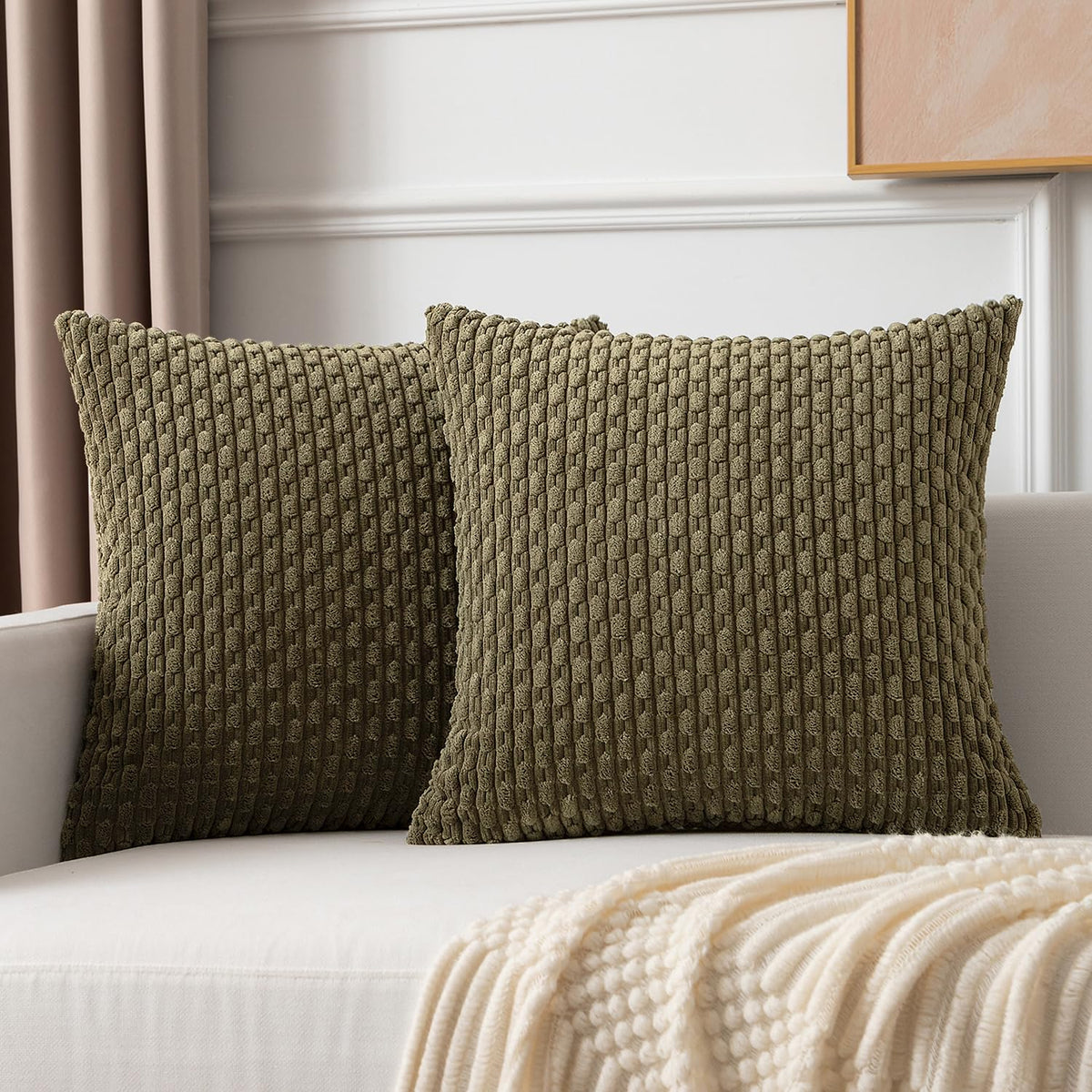 Kevin Textile Soft Corduroy 18x18 Inch Pillow Covers 2 Pack, Burnt Brick