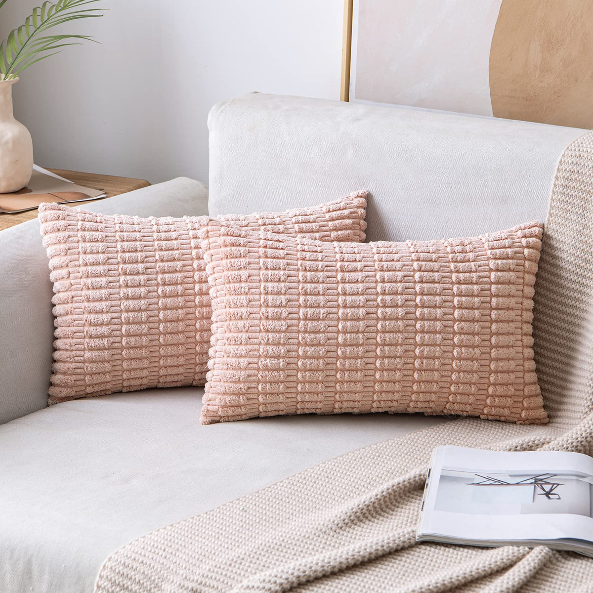 MIULEE Corduroy Decorative Throw Pillow Covers 20x20 Cream White Pack of 2