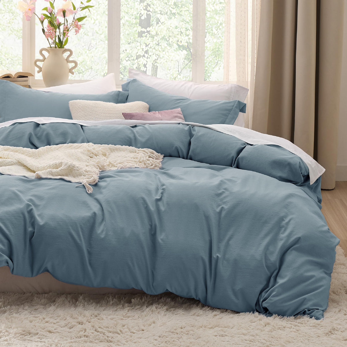 Bedsure Prewashed Duvet Cover Queen, Cotton-Like Soft Bedding Set, Linen