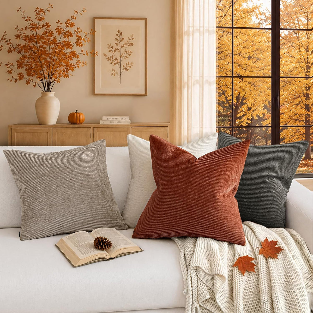 a moment Fall Decorative Throw Pillow Covers Pack of 2,12x20 Inch Rust