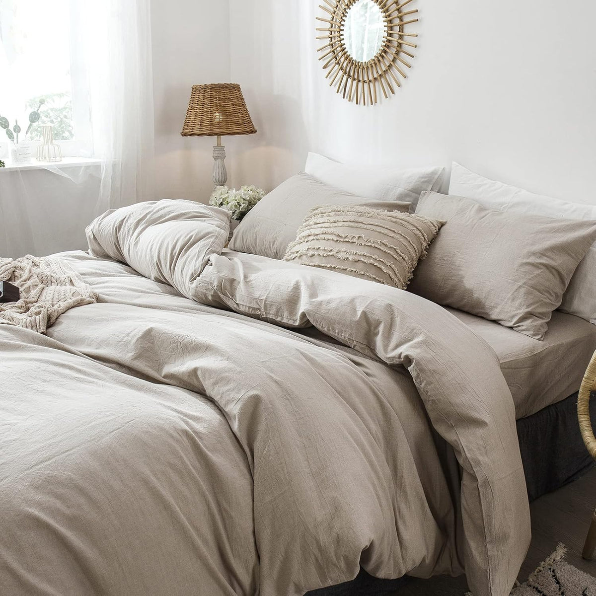 MOOMEE Pillowcase Set of 2 100% Washed Cotton Linen-Like Standard