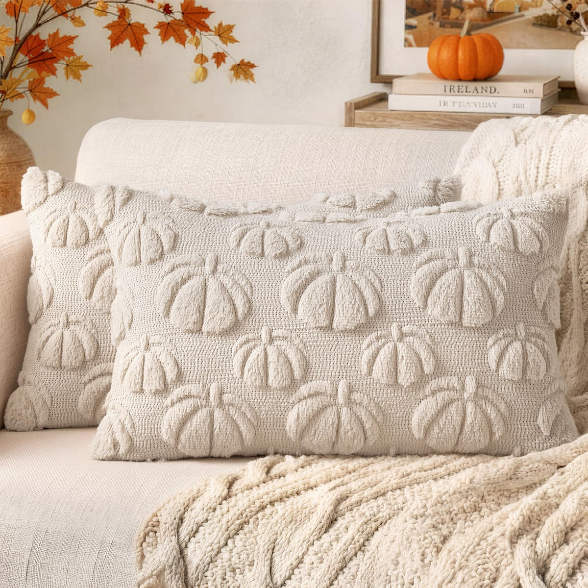 MIULEE Fall Decor Pillow Covers 18x18 Set of 2 Pumpkin Beige