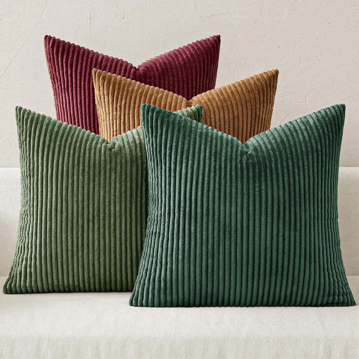 MIULEE Fall Corduroy Decorative Throw Pillow Covers Rust-Olive Green 18x18