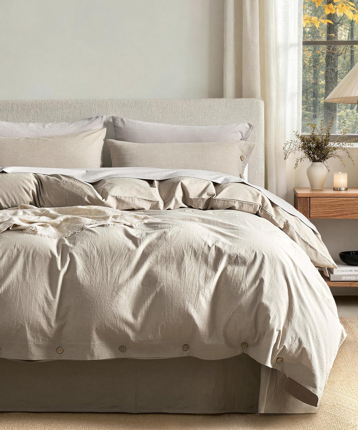 JELLYMONI 100% Washed Cotton Striped Duvet Cover Set King, Linen-Like