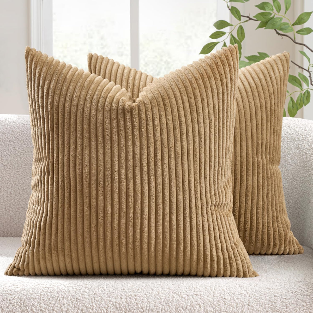 MIULEE Decorative Corduroy Throw Pillow Covers Set of 2 18x18 Dusty Blue