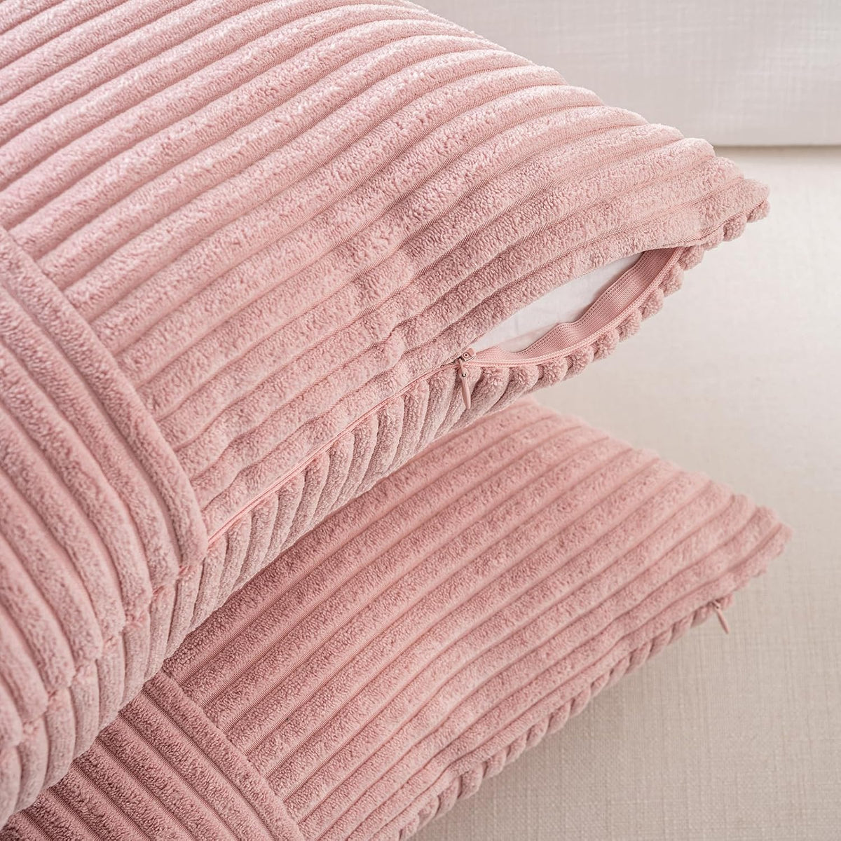 Fancy Homi Blush Pink Lumbar Decorative Throw Pillow Covers 12x20 Inch for Living Room Couch Bed, Rustic Farmhouse Boho Home Decor, Soft Striped Corduroy Rectangle Accent Cushion Case 30x50 cm