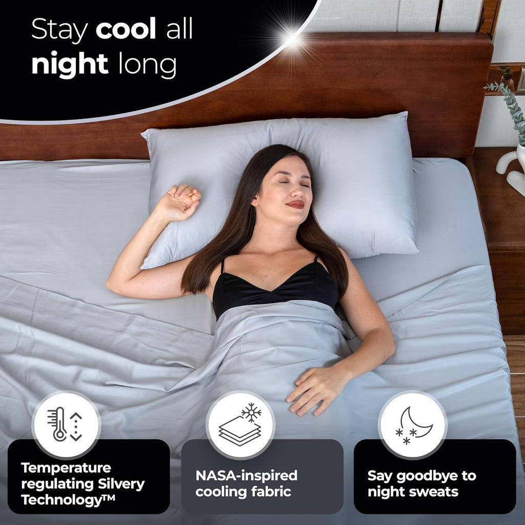 Silvery Silver Infused Pillowcase Set - 2 Pack Self-Cooling Pillowcases with Self-Cleaning Silvery Technology™ for Hygienic Sleep - Luxurious Silky Soft Comfort (Gray, Queen (U.S. Standard))