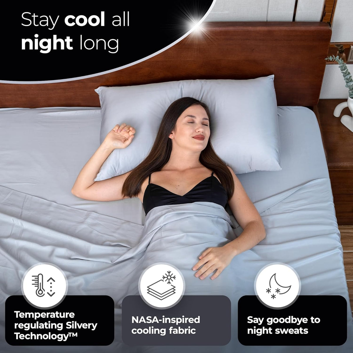 Silvery Silver Infused Pillowcase Set - 2 Pack Self-Cooling Pillowcases with Self-Cleaning Silvery Technology™ for Hygienic Sleep - Luxurious Silky Soft Comfort (Gray, Queen (U.S. Standard))