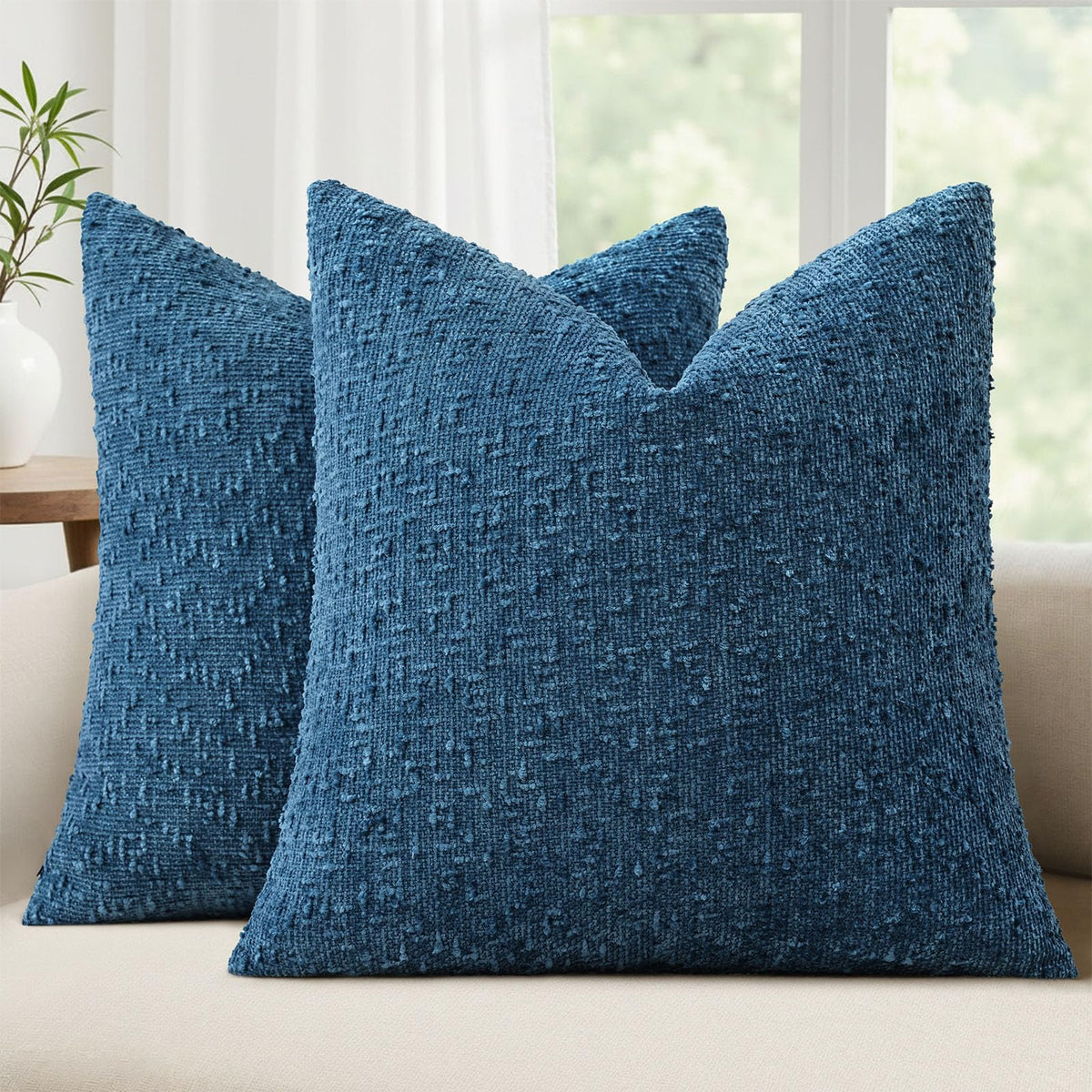 decorUhome Textured Cream White Chenille Throw Pillow Covers 20x20 Set of 2
