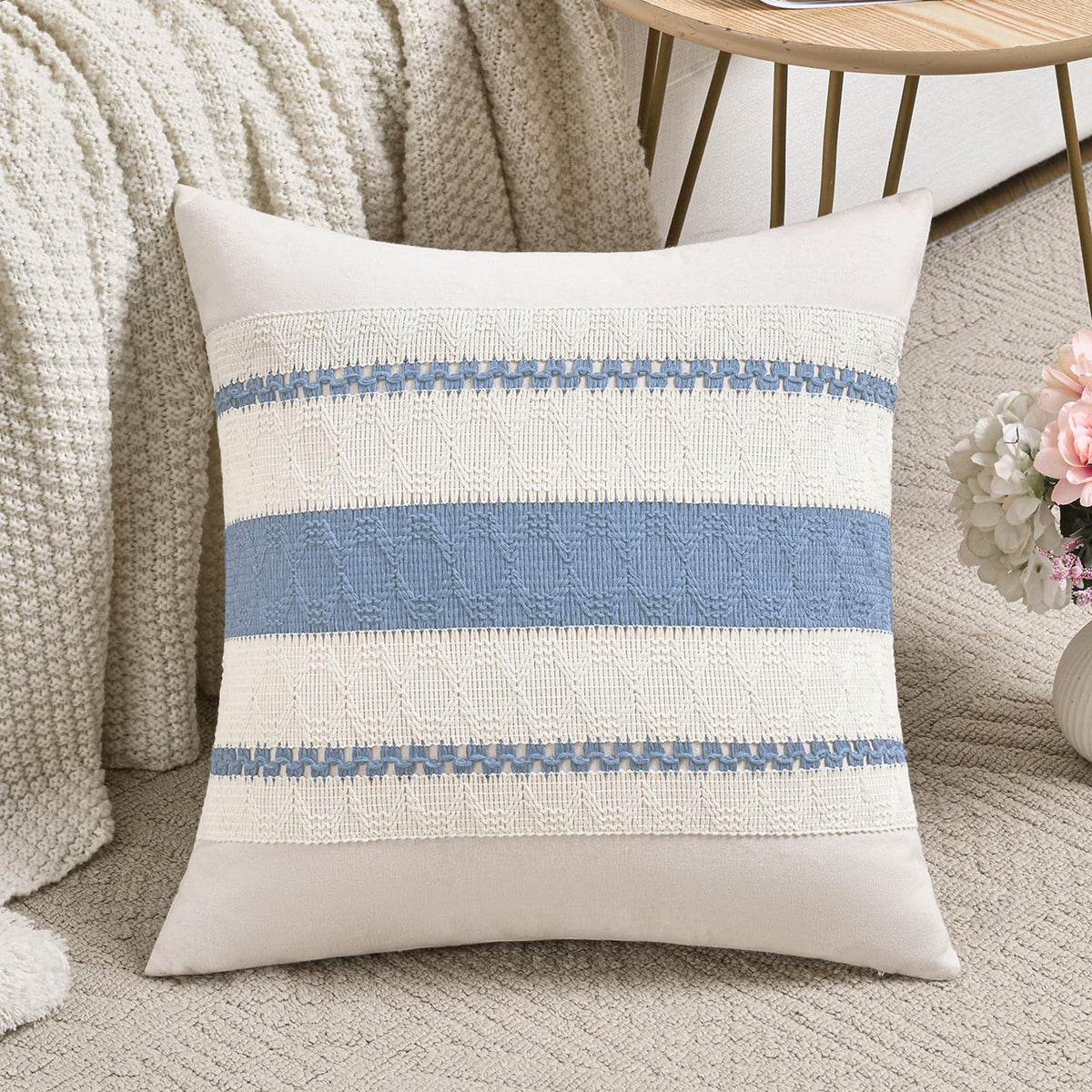 Fancy Homi Set of 1 Navy Blue Lumbar Decorative Throw Pillow Covers 12x20 Inch for Couch Bed Sofa Living Room, Soft Cotton blend Woven Textured Cushion Case