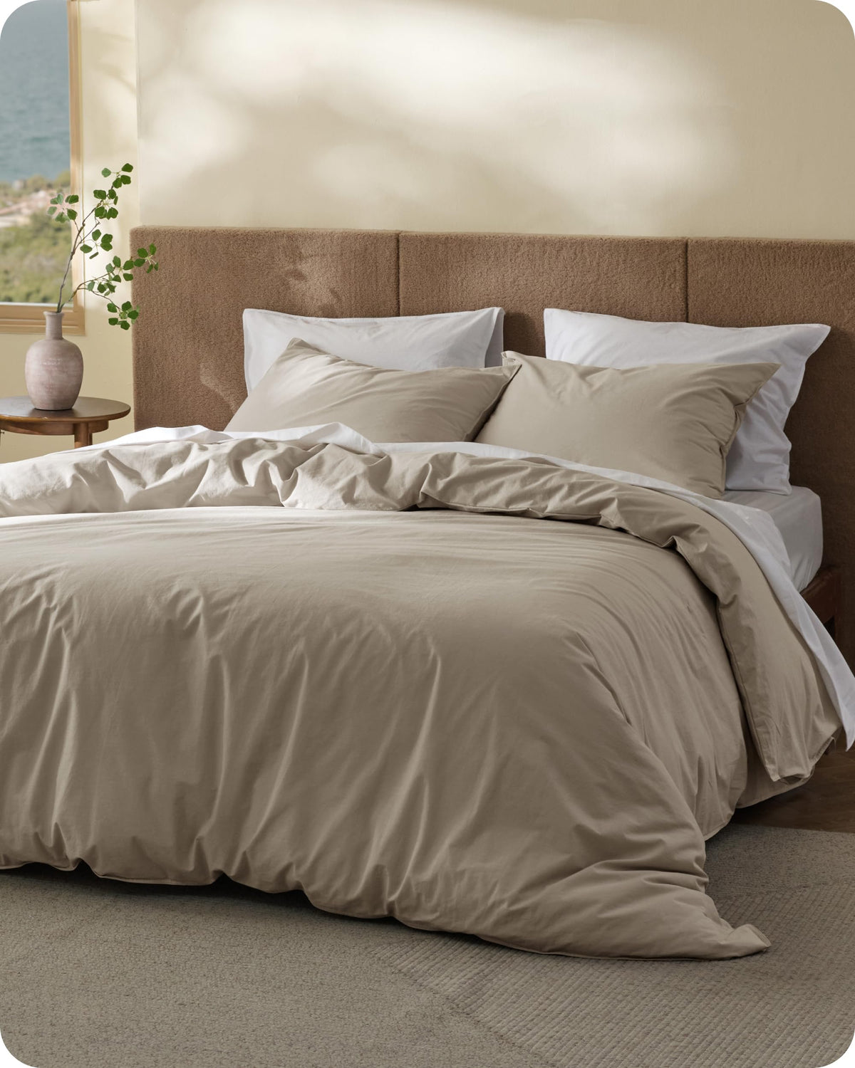 Bedsure PureWoven 100% Washed Cotton Duvet Cover Set, Queen Size, 3-PC