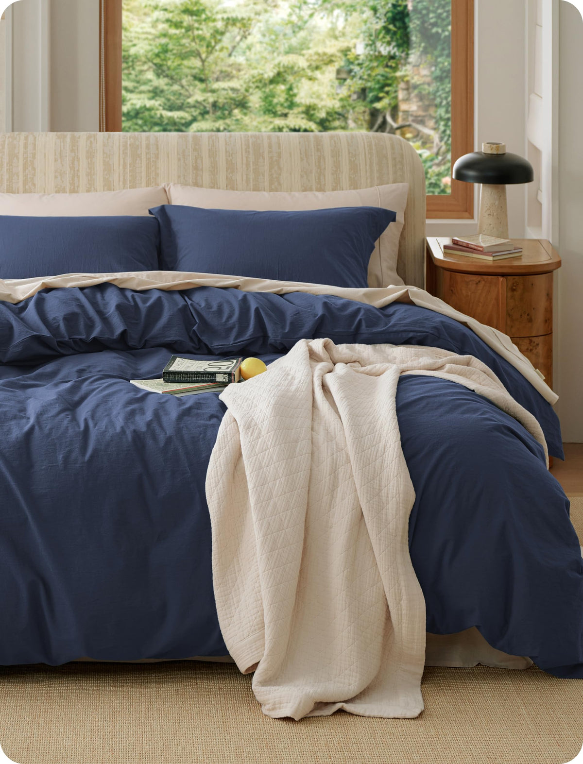 Bedsure PureWoven 100% Washed Cotton Duvet Cover Set, Queen Size, 3-PC