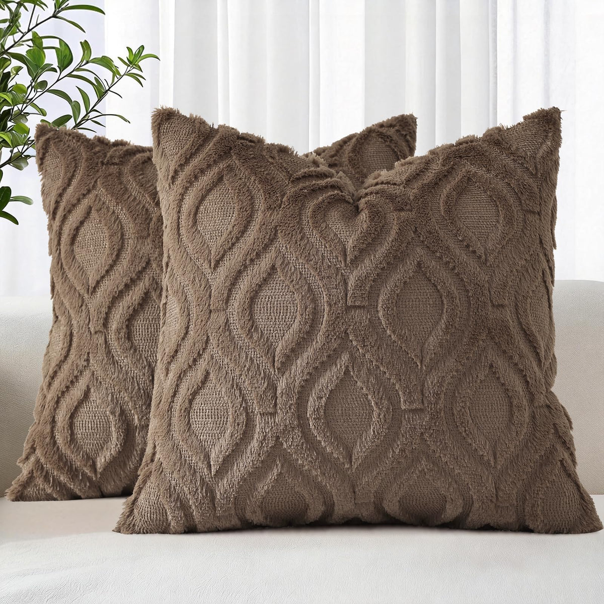 decorUhome Faux Fur Plush Soft Rust Throw Pillow Covers 18x18 Set of 2