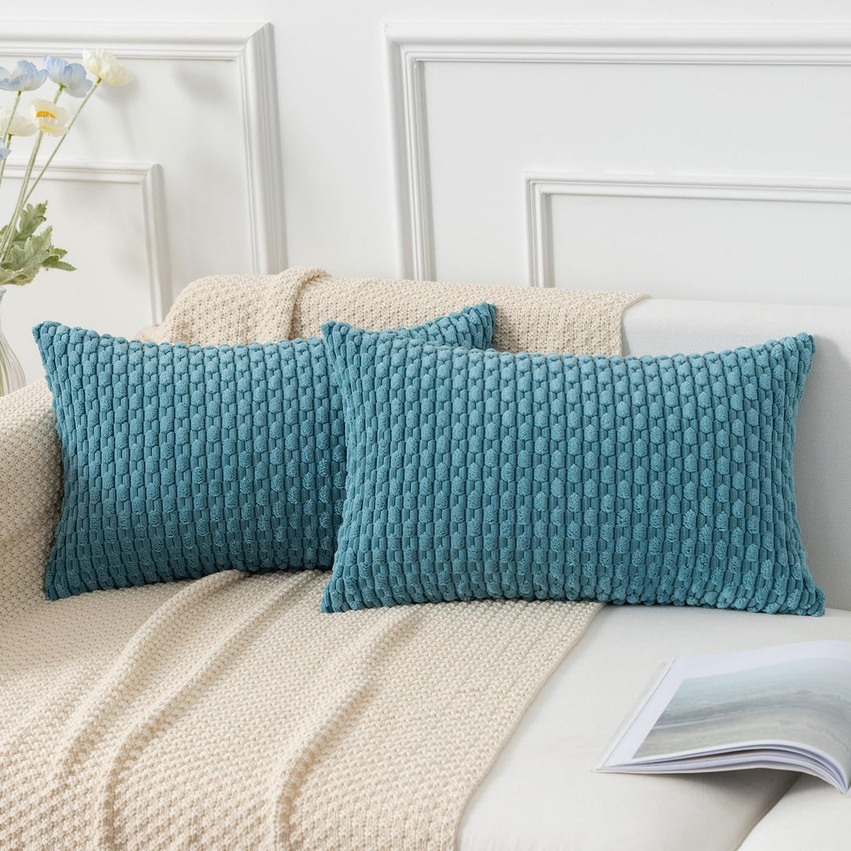 Kevin Textile Soft Corduroy 18x18 Inch Pillow Covers 2 Pack, Burnt Brick