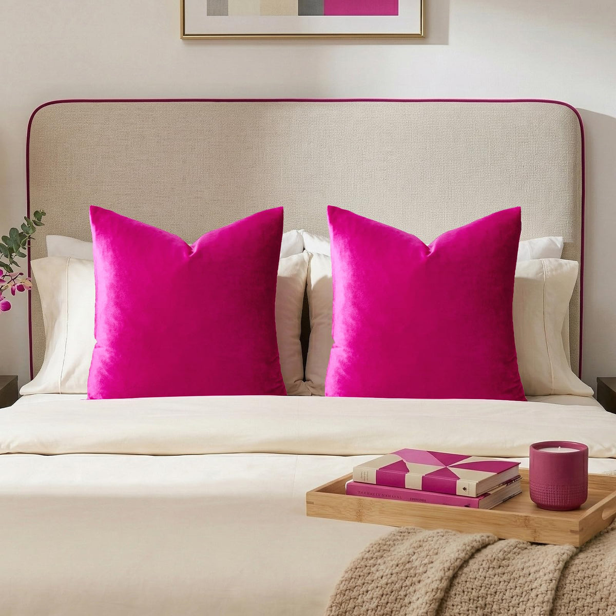 GIGIZAZA Hot Pink Velvet Pillow Covers 18x18 Decorative Pillows Pack of 2