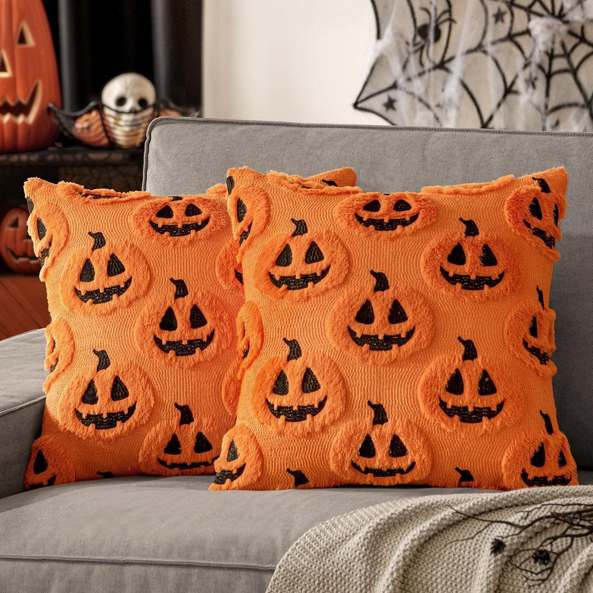 MIULEE Halloween Fall Pumpkin Throw Pillow Covers 18x18 Orange-Black